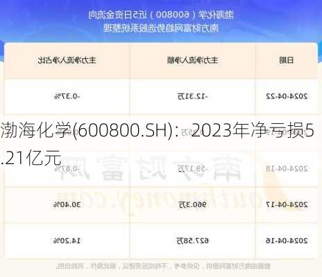 渤海化学(600800.SH)：2023年净亏损5.21亿元