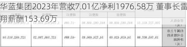 华蓝集团2023年营收7.01亿净利1976.58万 董事长雷翔薪酬153.69万