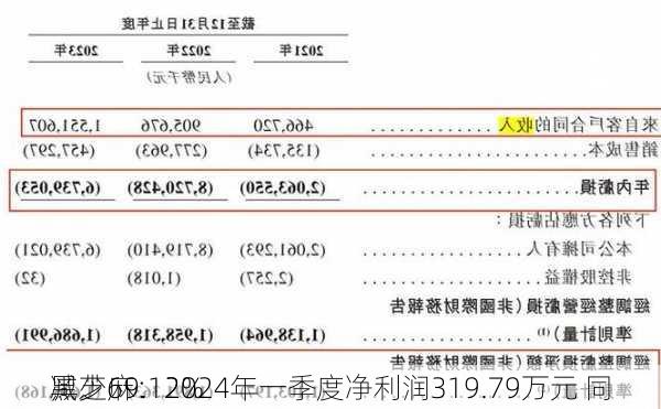 黑芝麻：2024年一季度净利润319.79万元 同
减少69.12%