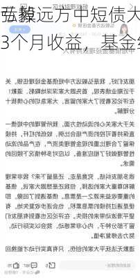 弘毅远方中短债大跌，一
亏掉3个月收益，基金经理紧急致歉