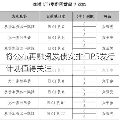 将公布再融资发债安排 TIPS发行计划值得关注