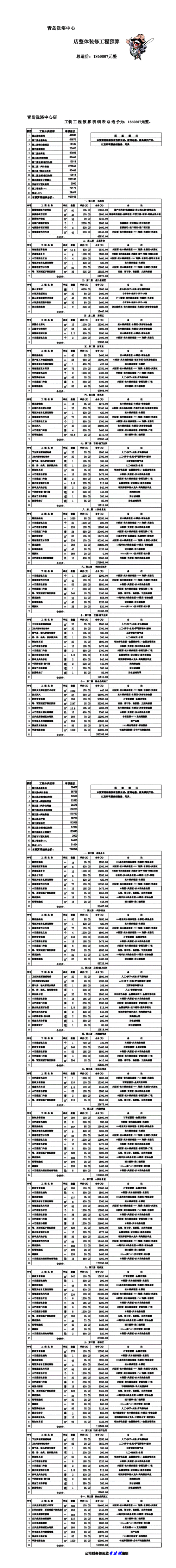 浴池装修预算表明细,浴池装修预算表明细怎么写