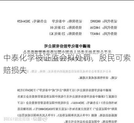 中泰化学被证监会拟处罚，股民可索赔损失