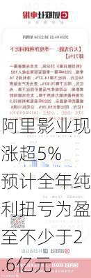 阿里影业现涨超5% 预计全年纯利扭亏为盈至不少于2.6亿元