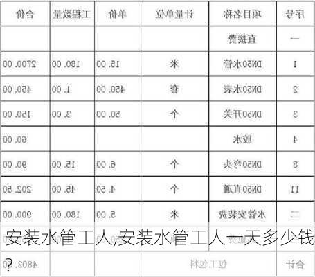 安装水管工人,安装水管工人一天多少钱?