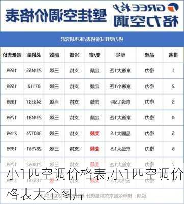 小1匹空调价格表,小1匹空调价格表大全图片