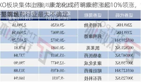 CXO板块集体上涨，康龙化成药明康德涨超10%领涨，海外影响医药行业最大不确定
有望落地