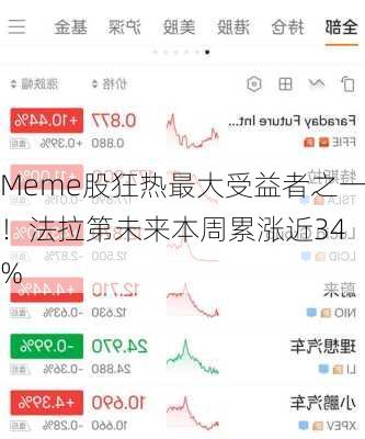 Meme股狂热最大受益者之一！法拉第未来本周累涨近34
%