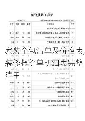 家装全包清单及价格表,装修报价单明细表完整 清单