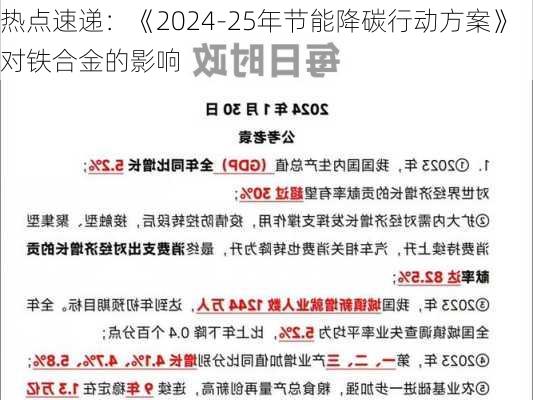 热点速递：《2024-25年节能降碳行动方案》对铁合金的影响