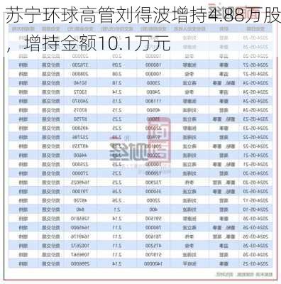 苏宁环球高管刘得波增持4.88万股，增持金额10.1万元