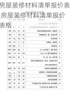 房屋装修材料清单报价表,房屋装修材料清单报价表格