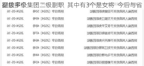 
提拔多个集团二级副职  其中有3个是女将  今后与省
副总平级