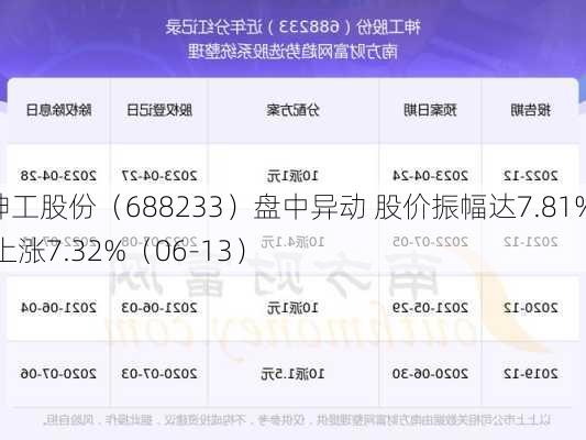 神工股份（688233）盘中异动 股价振幅达7.81%  上涨7.32%（06-13）