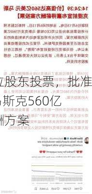 特斯拉股东投票，批准CEO马斯克560亿
的薪酬方案