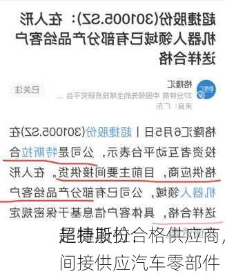 超捷股份：
是特斯拉合格供应商，间接供应汽车零部件