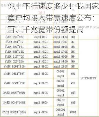 你上下行速度多少！我国家庭户均接入带宽速度公布：百、千兆宽带份额提高