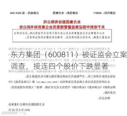 东方集团（600811）被证监会立案调查，接连四个股价下跌显著