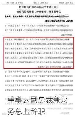 中科云网：
董事、副总裁兼财务总监辞职