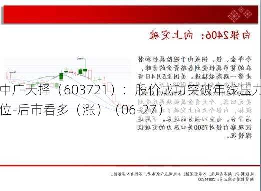 中广天择（603721）：股价成功突破年线压力位-后市看多（涨）（06-27）