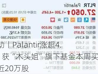 
异动丨Palantir涨超4.6% 获“木头姐”旗下基金本周买入近20万股