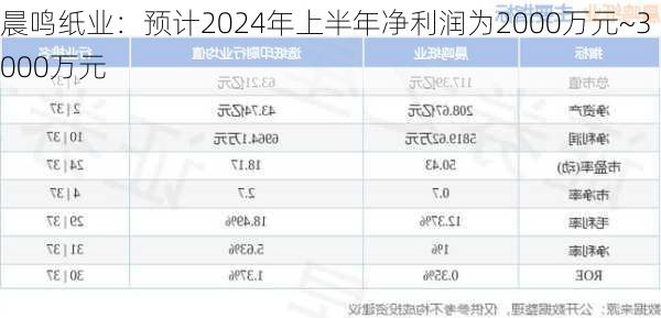 晨鸣纸业：预计2024年上半年净利润为2000万元~3000万元