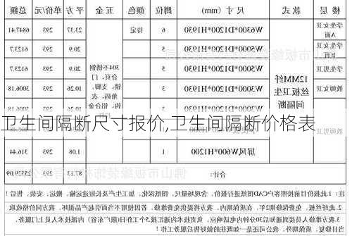 卫生间隔断尺寸报价,卫生间隔断价格表