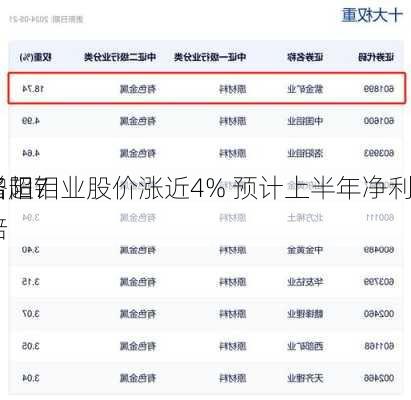 洛阳钼业股价涨近4% 预计上半年净利
增超7倍