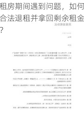 租房期间遇到问题，如何合法退租并拿回剩余租金？