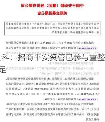 *ST金科：招商平安资管已参与重整
报名并缴足
