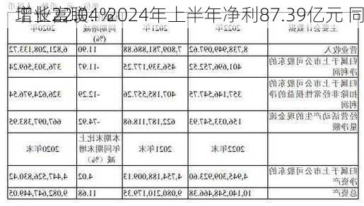 工业富联：2024年上半年净利87.39亿元 同
增长22.04%