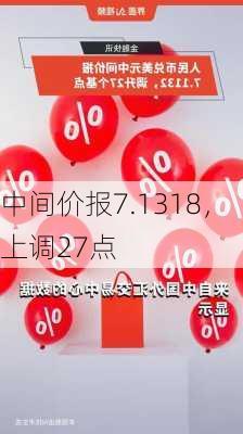 
中间价报7.1318，上调27点