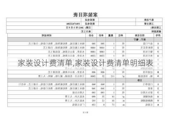 家装设计费清单,家装设计费清单明细表