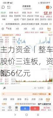 主力资金丨整车龙头股价三连板，资金大幅
3.56亿元