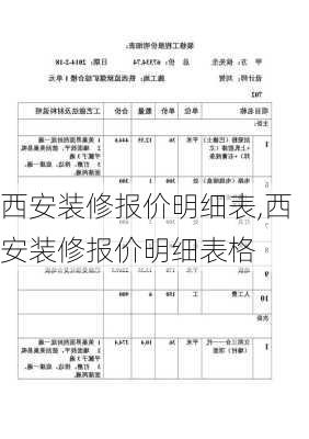 西安装修报价明细表,西安装修报价明细表格