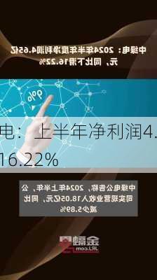 中绿电：上半年净利润4.65亿元 同
下降16.22%