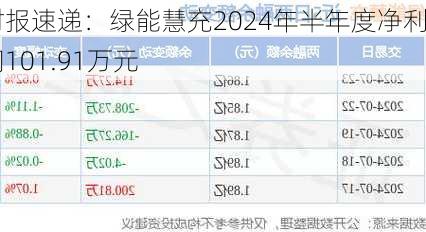 财报速递：绿能慧充2024年半年度净利润101.91万元