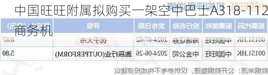 中国旺旺附属拟购买一架空中巴士A318-112商务机