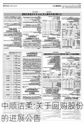 中顺洁柔:关于回购股份的进展公告