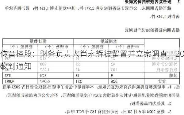 传音控股：财务负责人肖永辉被留置并立案调查，2024年9月6
收到通知