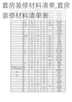 套房装修材料清单,套房装修材料清单表