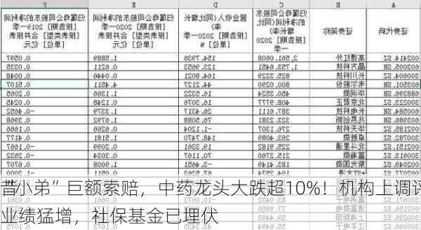 昔
“小弟”巨额索赔，中药龙头大跌超10%！机构上调评级股出炉，这些
业绩猛增，社保基金已埋伏