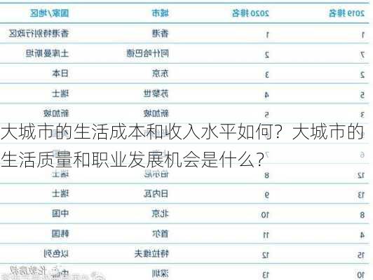 大城市的生活成本和收入水平如何？大城市的生活质量和职业发展机会是什么？