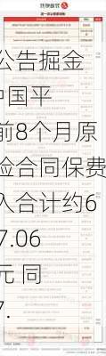 
股公告掘金 | 中国平安前8个月原保险合同保费收入合计约6207.06亿元 同
增长7.
%