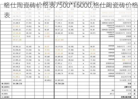 格仕陶瓷砖价格表7500*15000,格仕陶瓷砖价格表