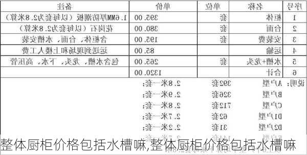 整体厨柜价格包括水槽嘛,整体厨柜价格包括水槽嘛