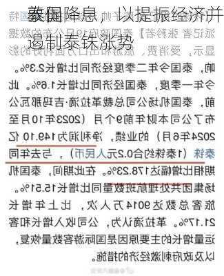 泰国
敦促降息，以提振经济并遏制泰铢涨势