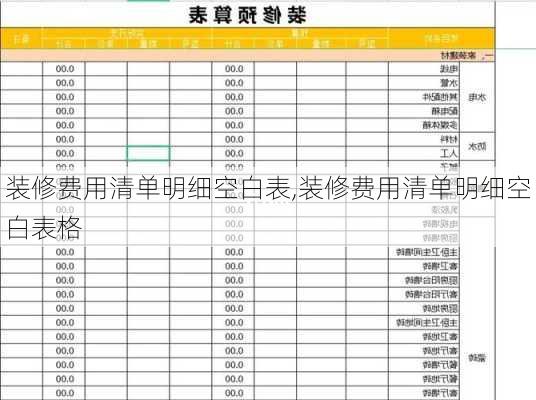 装修费用清单明细空白表,装修费用清单明细空白表格