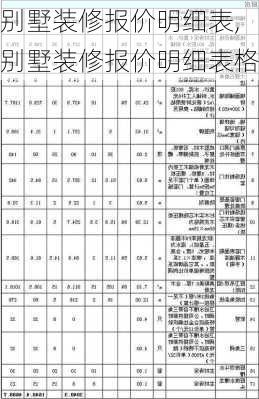 别墅装修报价明细表,别墅装修报价明细表格