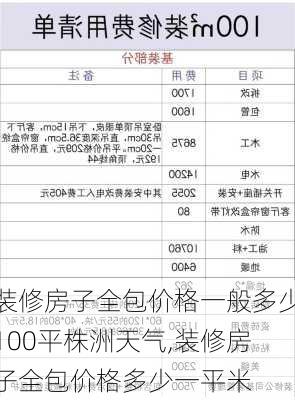 装修房子全包价格一般多少100平株洲天气,装修房子全包价格多少一平米